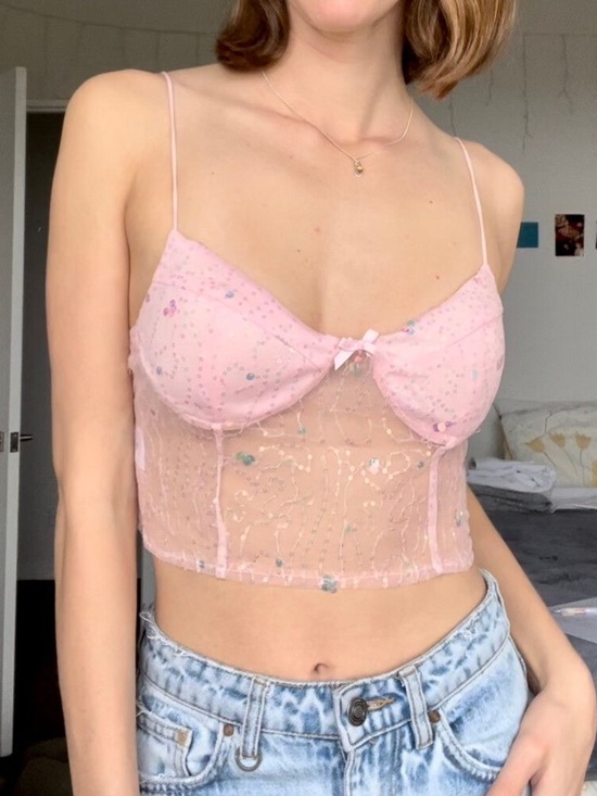 Princess Polly Other - Princess Polly Pink Sequin Breanna Crop Mesh Size 4